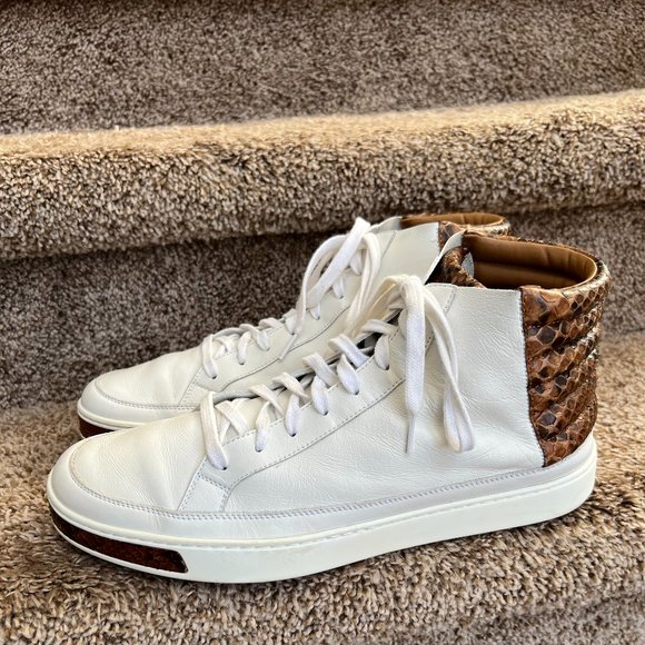 Gucci Men’s White Brown python snake skin  trim on front/back/tongue Limited Edt - Picture 1 of 16